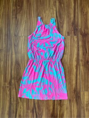 Tori Richard Pink & Teal Tropical Jungle Print Sundress